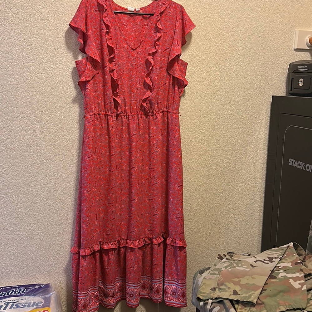GAP Coral Pink Paisley Ruffle Maxi Dress